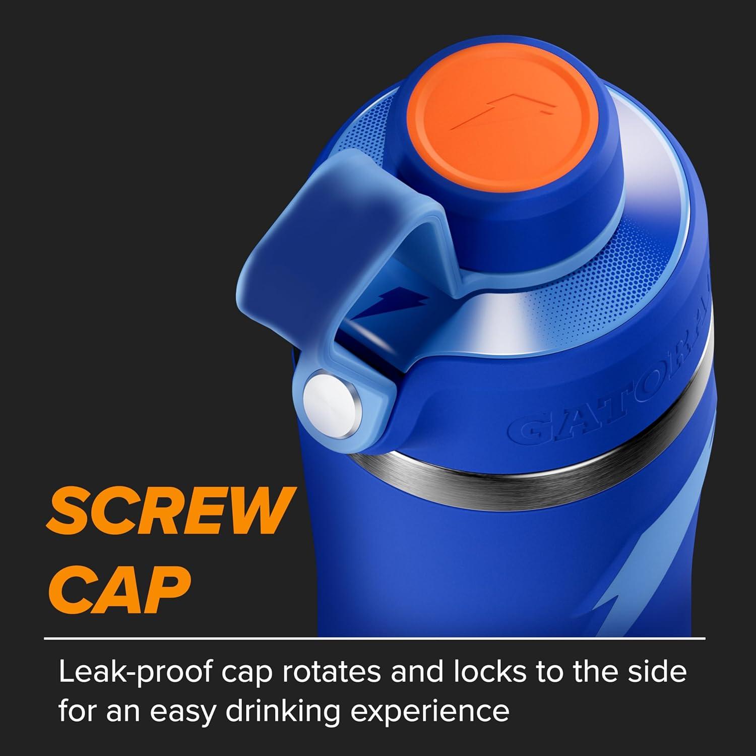 imageGatorade Overtime 32oz Stainless Steel Water Bottle Twist Cap WhiteRoyal Blue