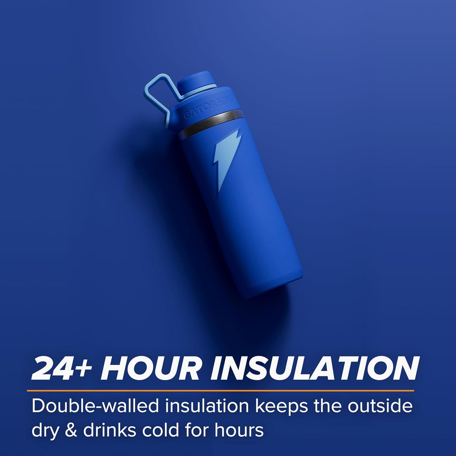 imageGatorade Overtime 32oz Stainless Steel Water Bottle Twist Cap WhiteRoyal Blue