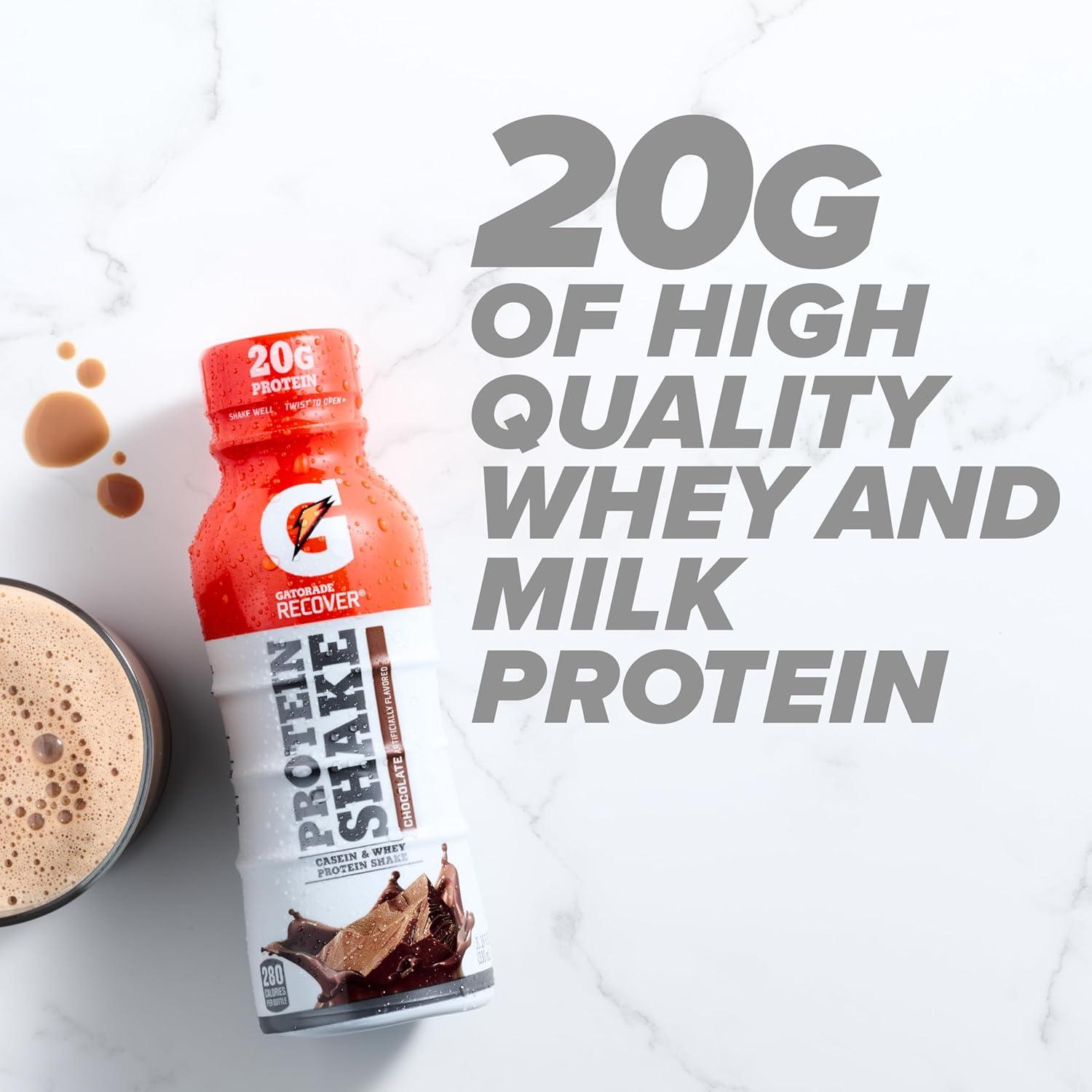 imageGatorade Recover Protein Shake Chocolate 20g Protein 116 fl oz Plastic Bottle Pack of 12Chocolate