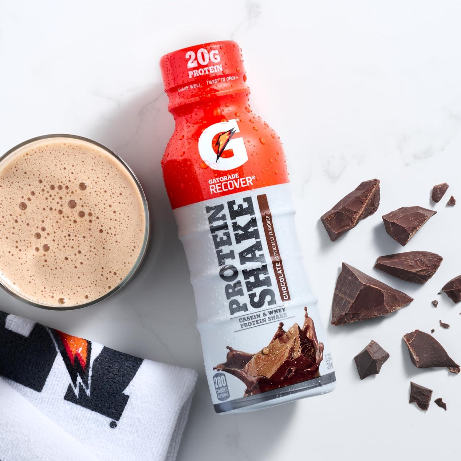 imageGatorade Recover Protein Shake Chocolate 20g Protein 116 fl oz Plastic Bottle Pack of 12Chocolate