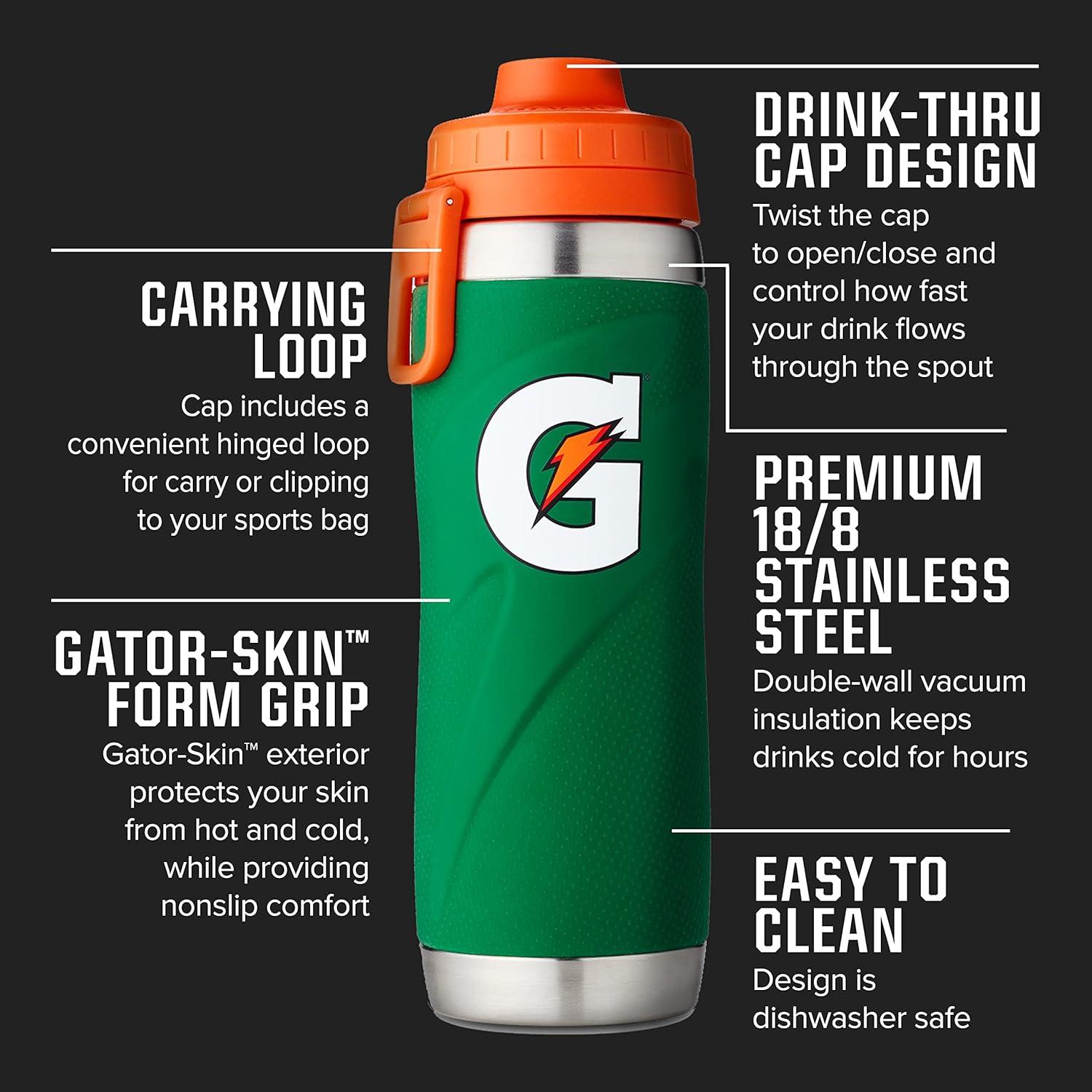imageGatorade Stainless Steel Sport Bottle 26oz DoubleWall Insulation Green 26oz Pack of 1Black