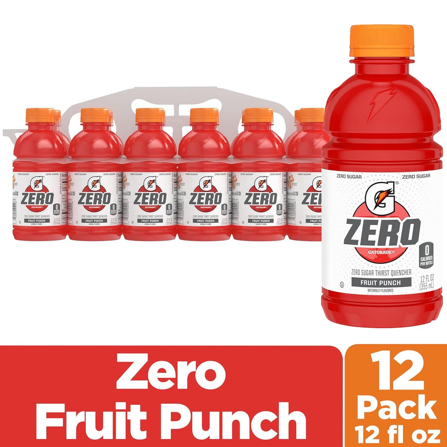 imageGatorade Thirst Quencher Zero Sugar Sports Drink Fruit Punch 12oz Bottles 12 Pack Electrolytes for RehydrationZero Sugar Fruit Punch