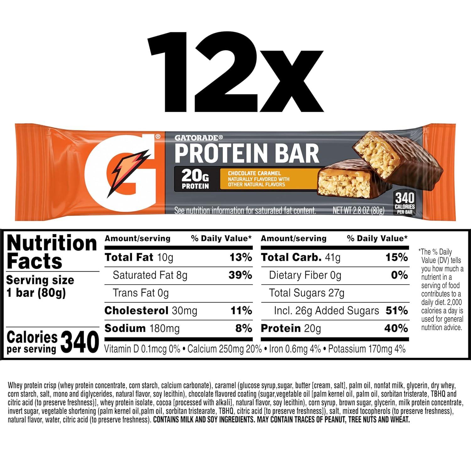 imageGatorade Whey Protein Recover Bars Chocolate Chip 28 ouncePack of 12Chocolate Caramel