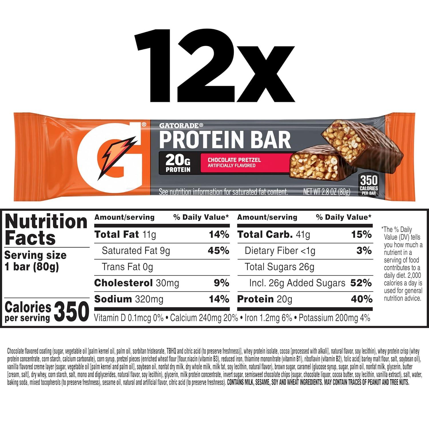imageGatorade Whey Protein Recover Bars Chocolate Chip 28 ouncePack of 12Chocolate Pretzel