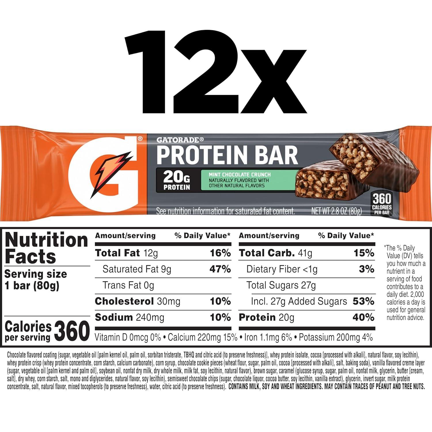 imageGatorade Whey Protein Recover Bars Chocolate Chip 28 ouncePack of 12Mint Chocolate Crunch