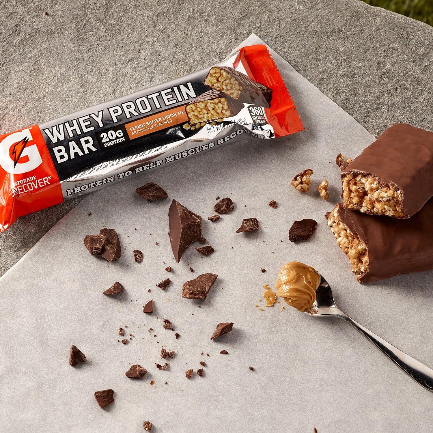 imageGatorade Whey Protein Recover Bars Chocolate Chip 28 ouncePack of 12Peanut Butter Chocolate