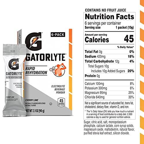 imageGatorlyte Rapid Rehydration Electrolyte Beverage Variety Pack Lower Sugar Specialized Blend of 5 Electrolytes No Artificial Sweeteners or Flavors 18 pack 1 pack mixes with 169oz 500ml waterCherry Lime