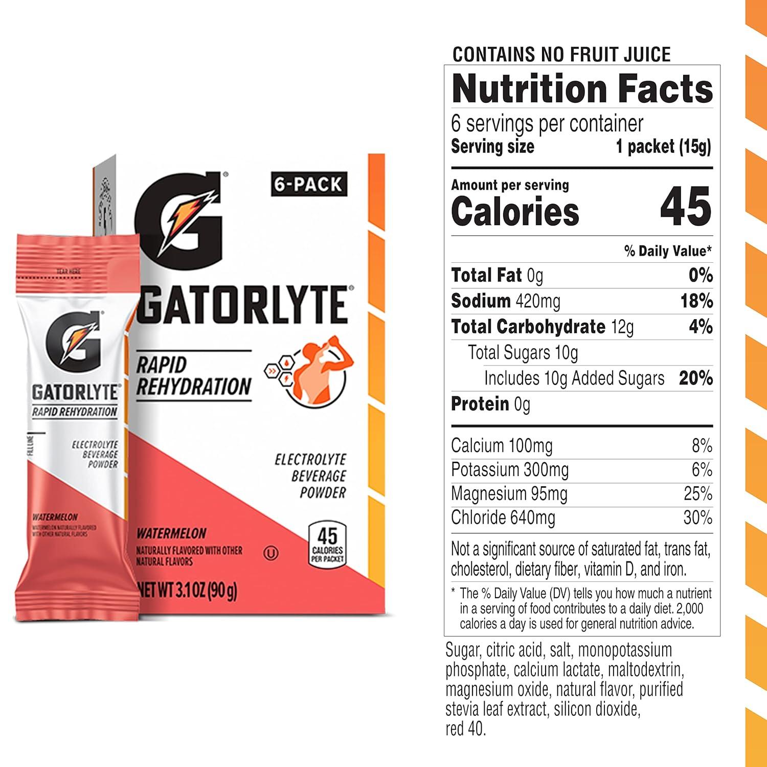 imageGatorlyte Rapid Rehydration Electrolyte Beverage Variety Pack Lower Sugar Specialized Blend of 5 Electrolytes No Artificial Sweeteners or Flavors 18 pack 1 pack mixes with 169oz 500ml waterWatermelon
