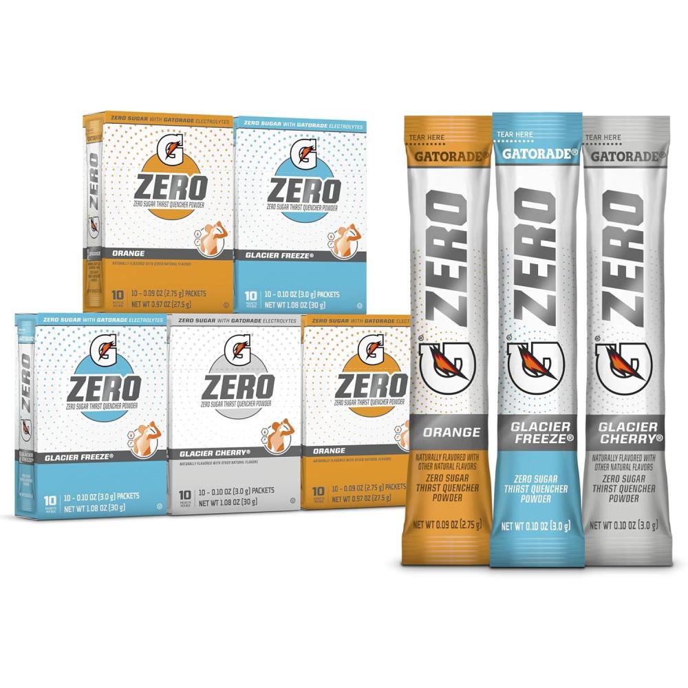 imageGatorade G Zero Powder Fruit Punch Variety Pack 010oz Individual Packets 10 Count Pack of 5Glacier Cherry Variety