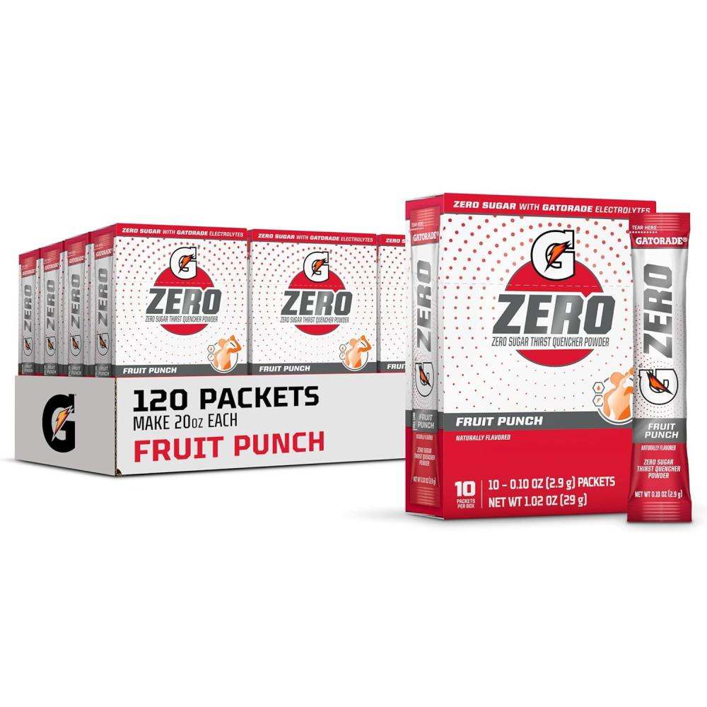 imageGatorade G Zero Sports Drink Mix Powder Packets Fruit Punch Electrolyte Powder Drink Mix for Hydration Zero Sugar Total 120 PacketsFruit Punch
