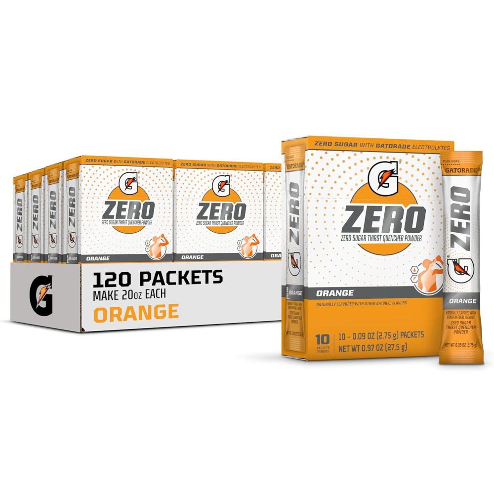 imageGatorade G Zero Sports Drink Mix Powder Packets Fruit Punch Electrolyte Powder Drink Mix for Hydration Zero Sugar Total 120 PacketsOrange
