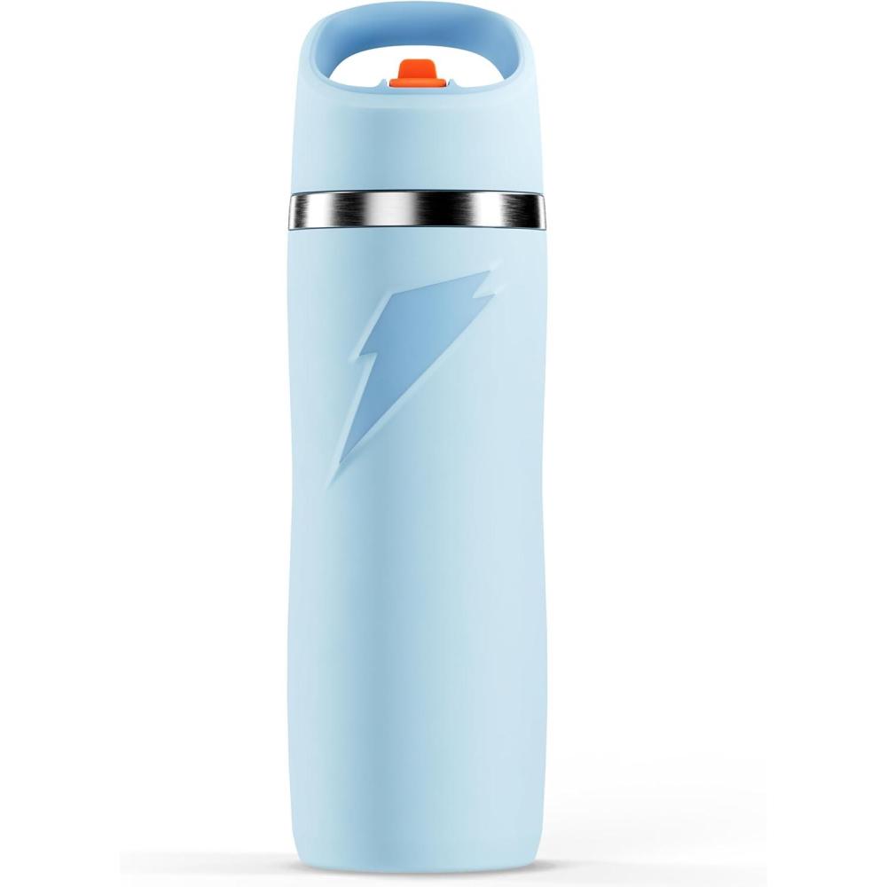 imageGatorade Overtime 22oz Stainless Steel Water Bottle Twist Cap GreyLight Blue