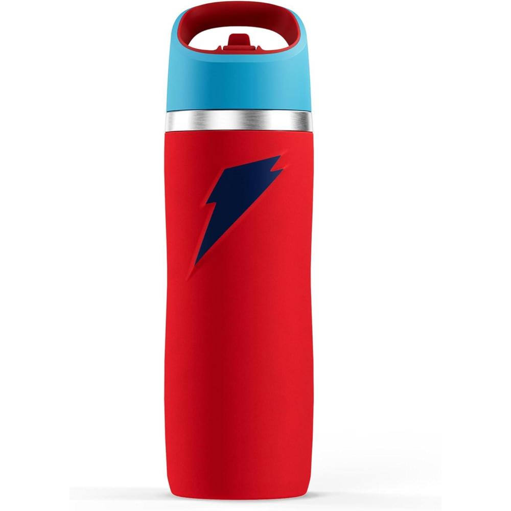 imageGatorade Overtime 22oz Stainless Steel Water Bottle Twist Cap GreyRedBlue