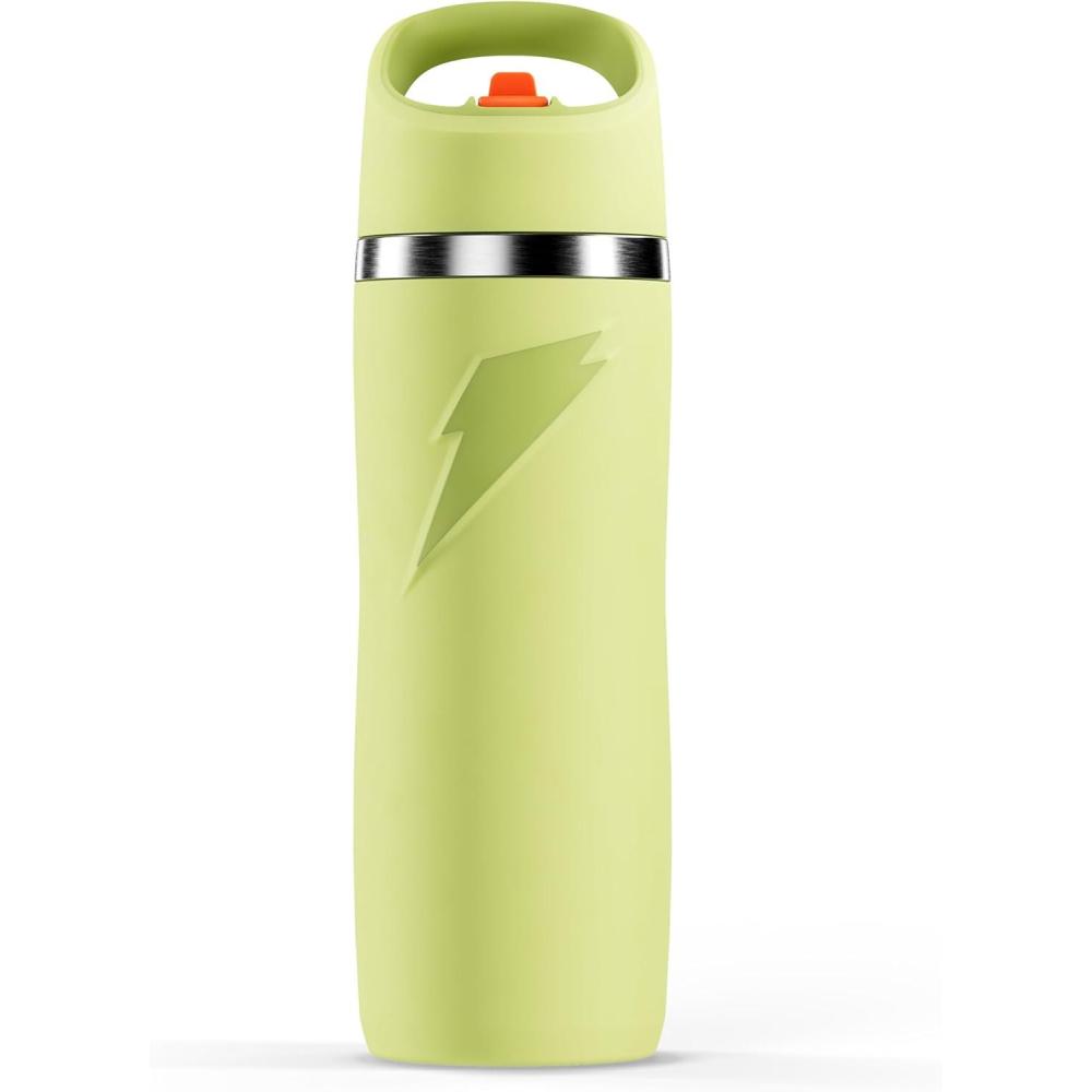 imageGatorade Overtime 22oz Stainless Steel Water Bottle Twist Cap GreyYellow