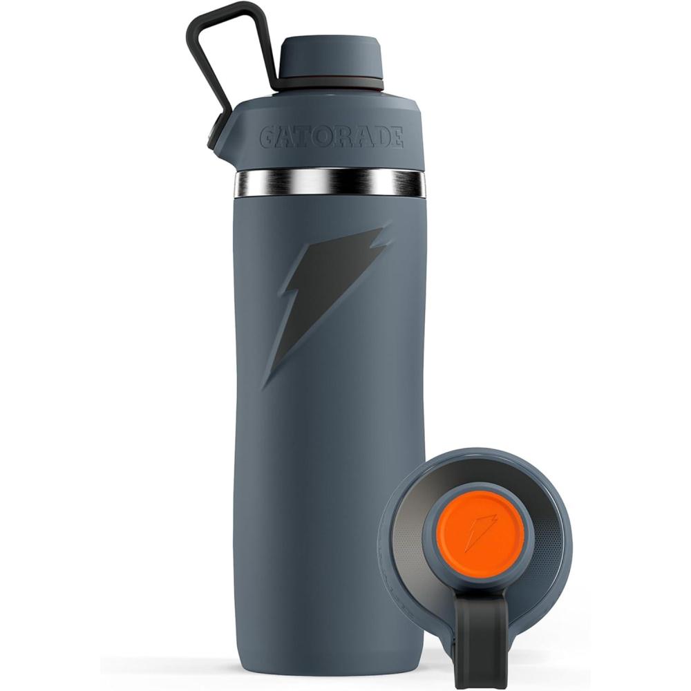 imageGatorade Overtime 32oz Stainless Steel Water Bottle Twist Cap WhiteGray