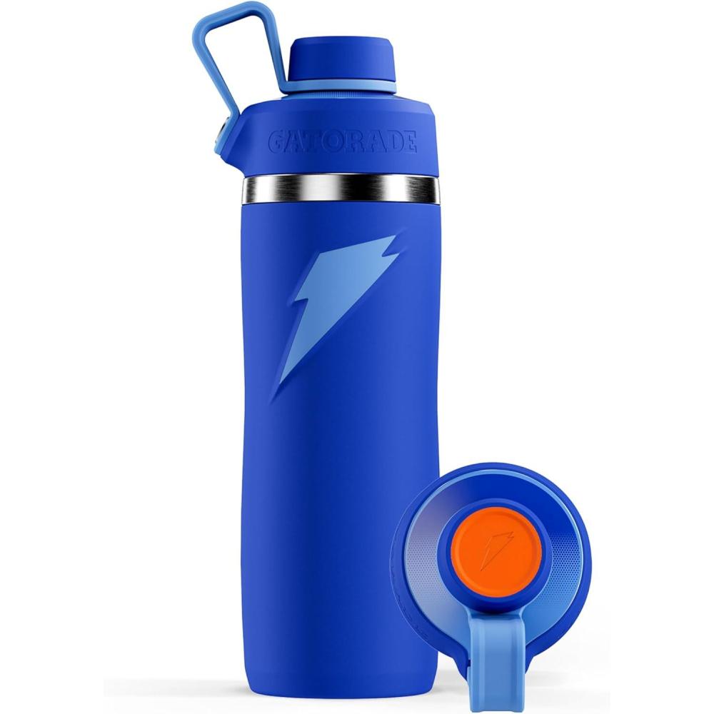 imageGatorade Overtime 32oz Stainless Steel Water Bottle Twist Cap WhiteRoyal Blue