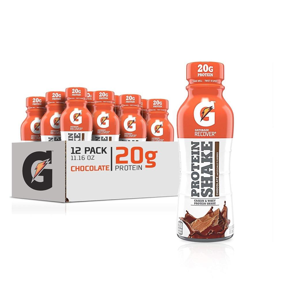 imageGatorade Recover Protein Shake Chocolate 20g Protein 116 fl oz Plastic Bottle Pack of 12Chocolate
