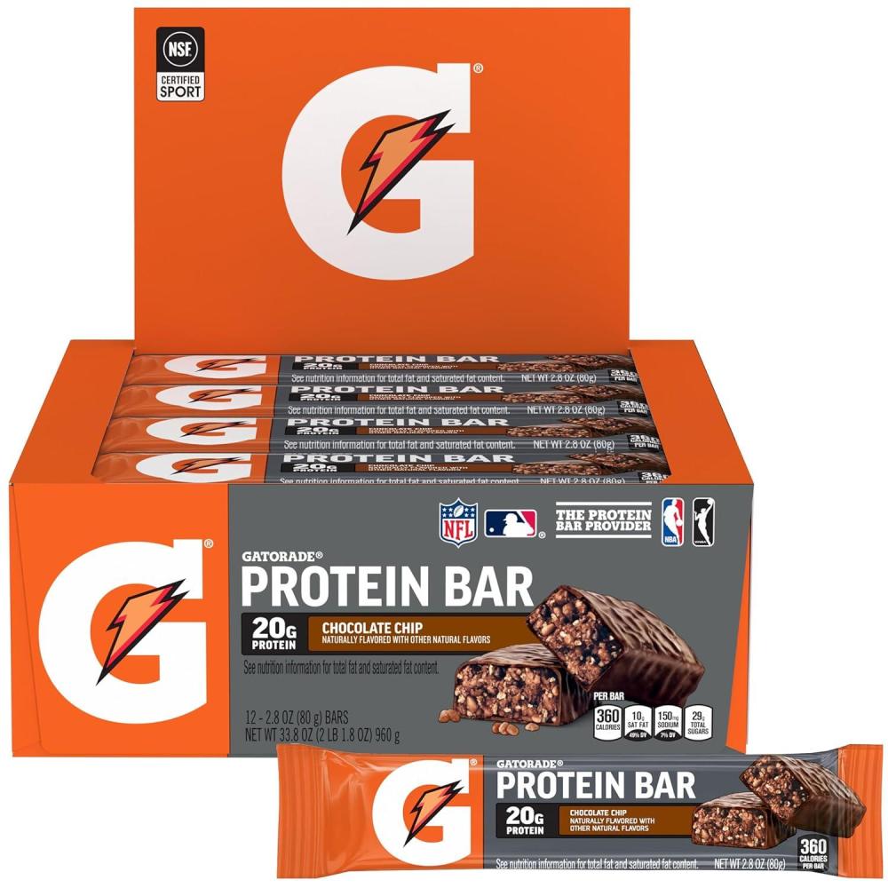 imageGatorade Whey Protein Recover Bars Chocolate Chip 28 ouncePack of 12Chocolate Chip