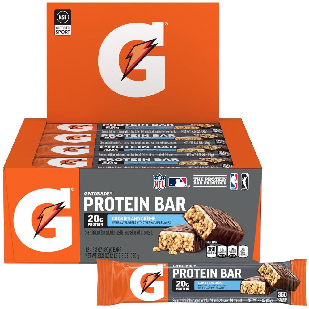 imageGatorade Whey Protein Recover Bars Chocolate Chip 28 ouncePack of 12Cookies And Cream