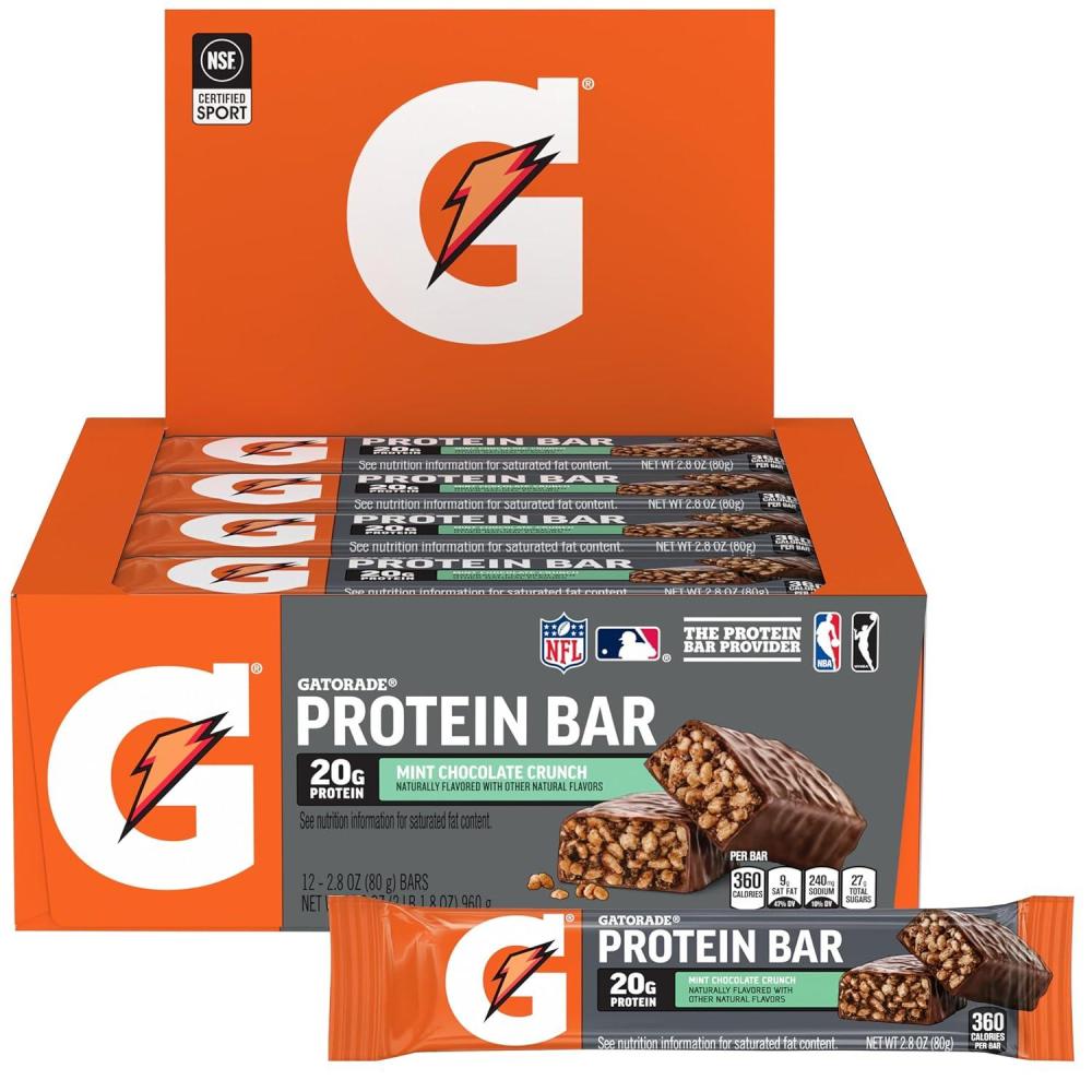 imageGatorade Whey Protein Recover Bars Chocolate Chip 28 ouncePack of 12Mint Chocolate Crunch