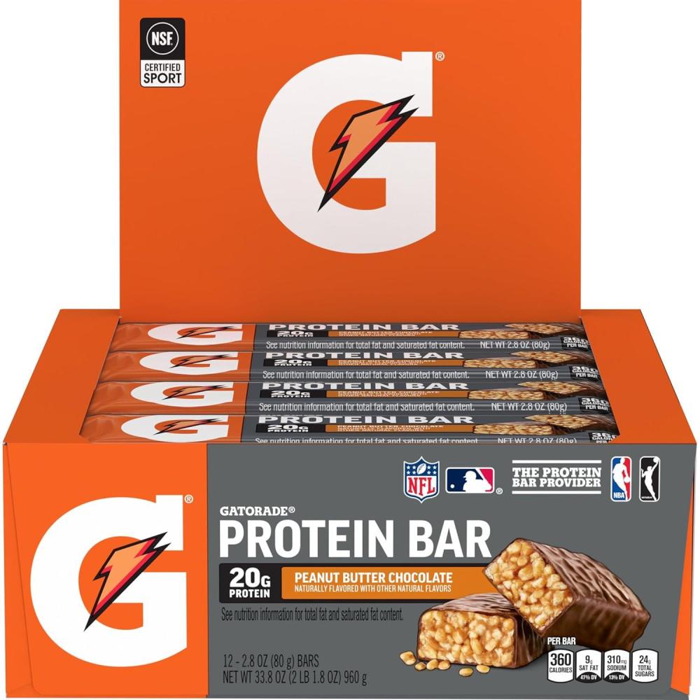 imageGatorade Whey Protein Recover Bars Chocolate Chip 28 ouncePack of 12Peanut Butter Chocolate