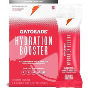 Gatorade Hydration Booster Electrolyte Drink Mix Powder Packets, Tropical Mango, Advanced Electrolyte Blend, No Added Colors, No Artificial Sweeteners, Essential Vitamins A, C, B3, B5, B6, Makes 20 Fl Oz, (6 Pack)(Strawberry Watermelon)