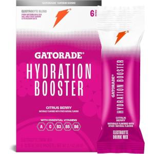 Gatorade Hydration Booster Electrolyte Drink Mix Powder Packets, Tropical Mango, Advanced Electrolyte Blend, No Added Colors, No Artificial Sweeteners, Essential Vitamins A, C, B3, B5, B6, Makes 20 Fl Oz, (6 Pack)(Citrus Berry)