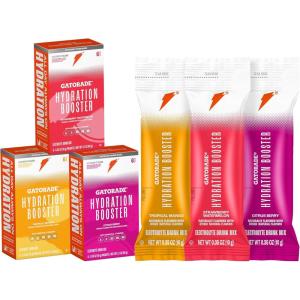 Gatorade Hydration Booster Electrolyte Drink Mix Powder Packets, Tropical Mango, Advanced Electrolyte Blend, No Added Colors, No Artificial Sweeteners, Essential Vitamins A, C, B3, B5, B6, Makes 20 Fl Oz, (6 Pack)(3 Flavor Variety)