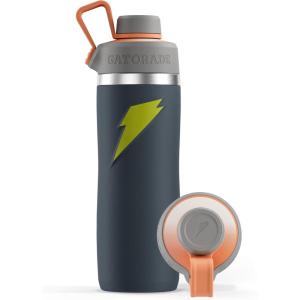 Gatorade ‘Overtime’ 22oz Stainless Steel Water Bottle, Twist Cap, Grey(Grey/Neon Yellow)