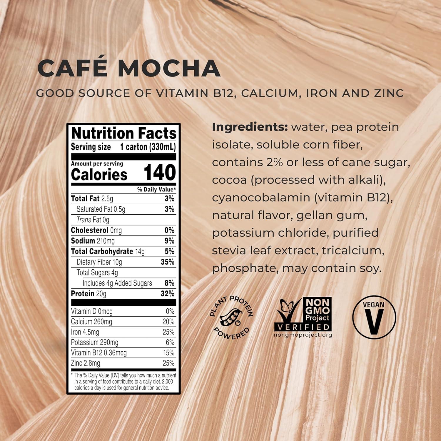 imageEvolve Plant Based Protein Shake Vanilla Bean 20g Vegan Protein Dairy Free No Artificial Sweeteners NonGMO 10g Fiber 11 Fl Oz Pack of 12 Formula May VaryMocha