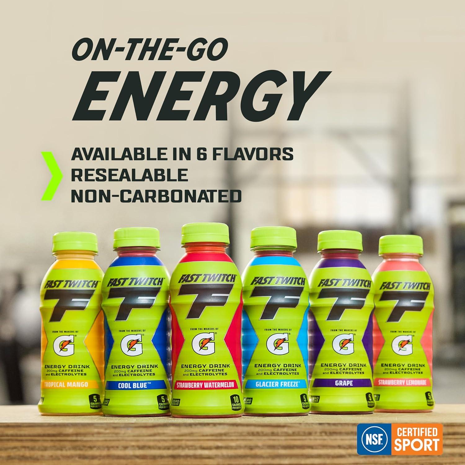 imageFast Twitch Energy Drink from the Makers of Gatorade Glacier Freeze Strawberry Lemonade Grape Variety Pack 12 Fl Oz Pack of 12