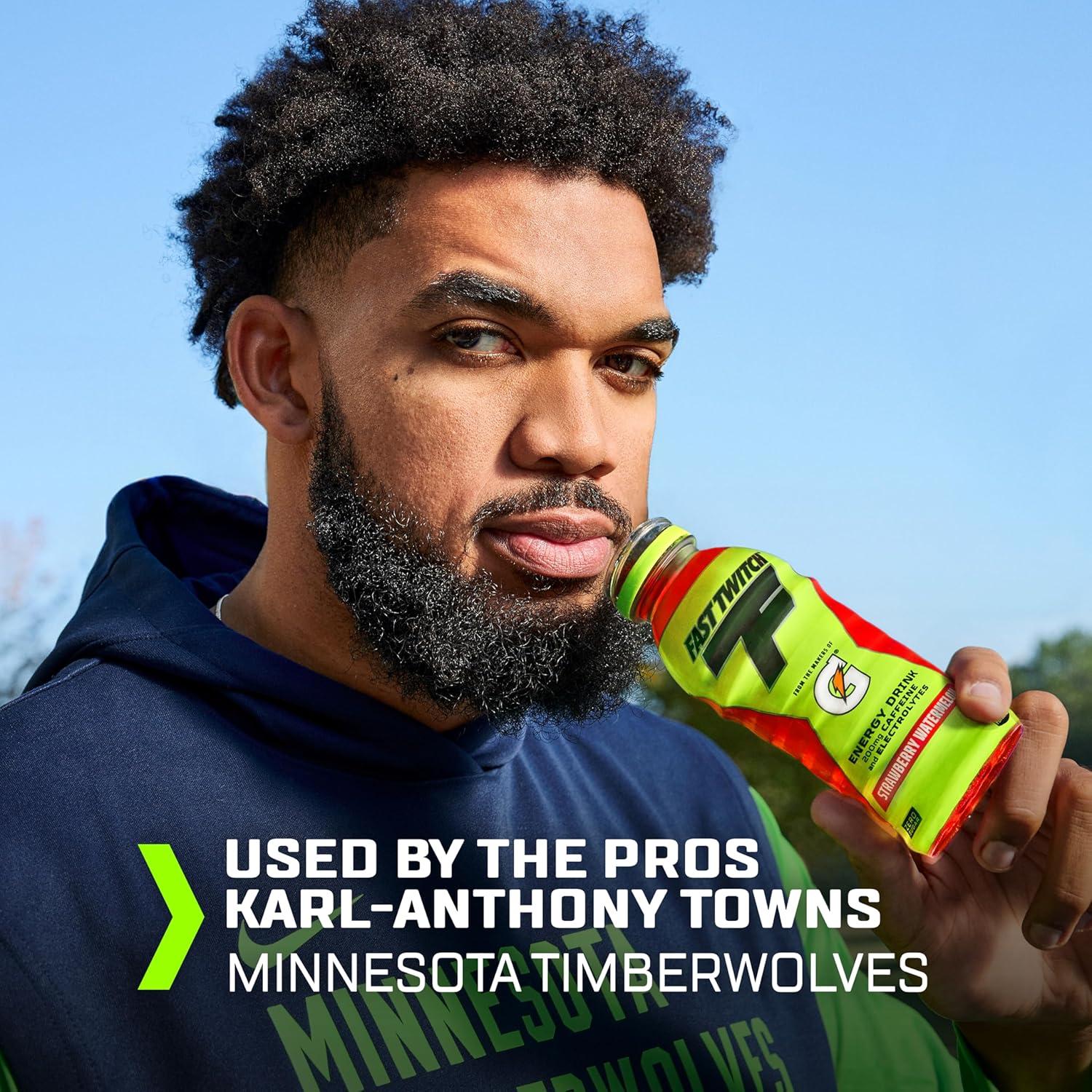 imageFast Twitch Energy drink from Gatorade Cool Blue 12oz Bottles 12 Pack 200mg Caffeine Zero Sugar ElectrolytesStrawberry Watermelon