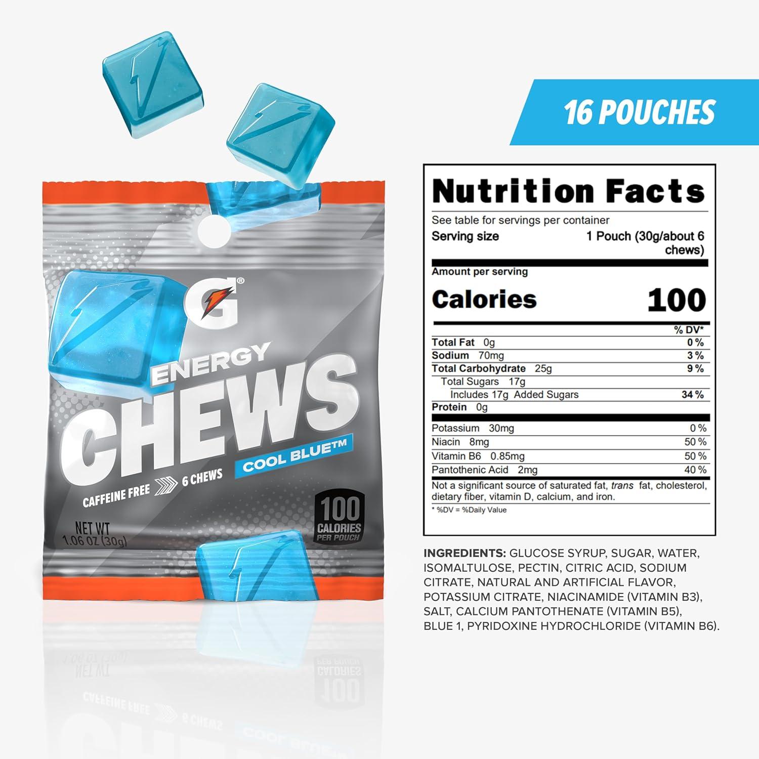 imageGatorade Energy Chews Cool Blue Caffeine Free B12 100 Calorie Pouches 5 PackCool Blue