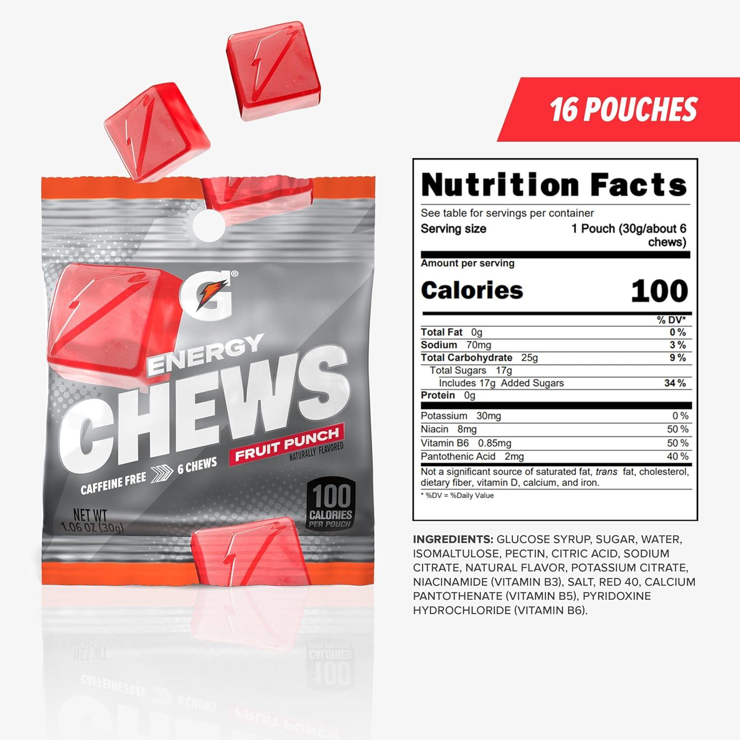 imageGatorade Energy Chews Cool Blue Caffeine Free B12 100 Calorie Pouches 5 PackFruit Punch