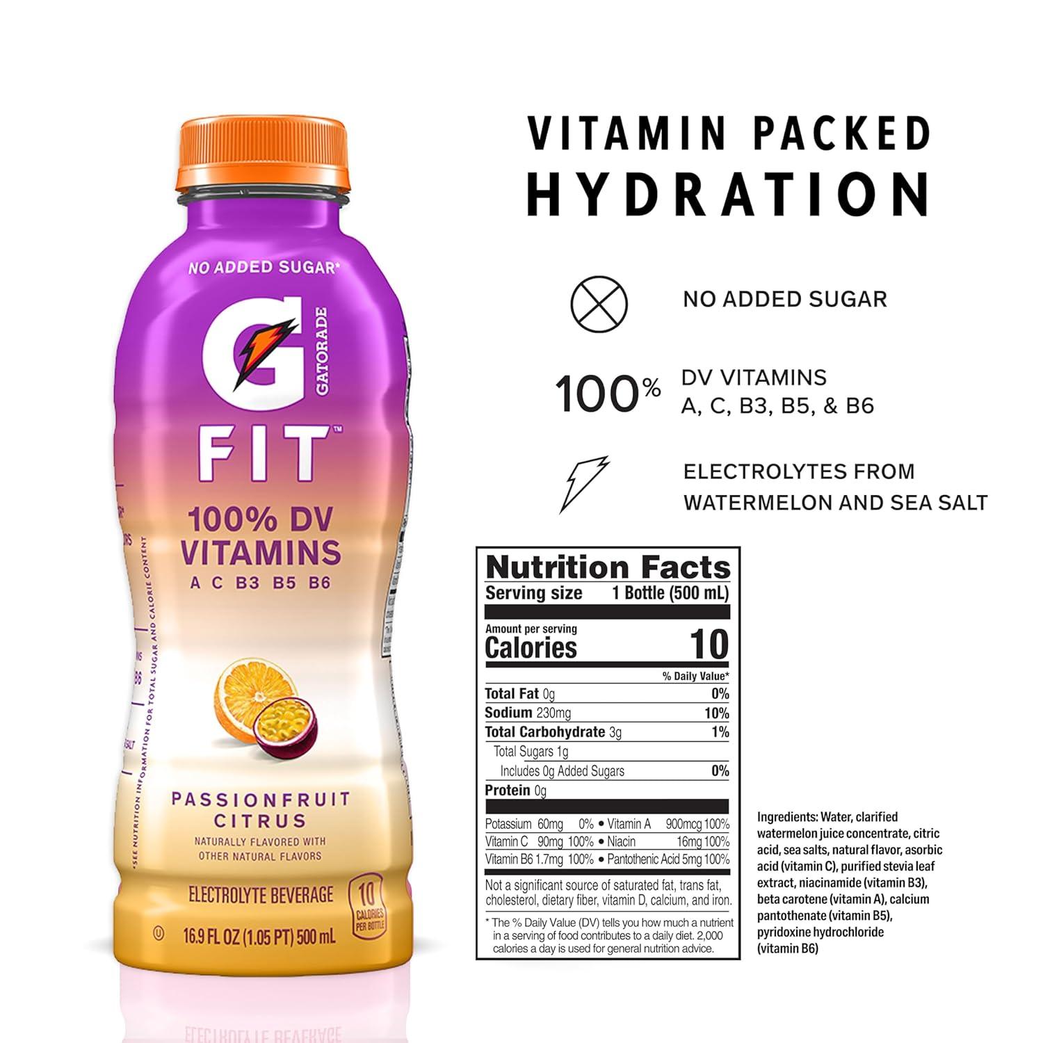 imageGatorade Fit Electrolyte Beverage Healthy Real Hydration Passionfruit Citrus 169 Fl Oz Pack of 12