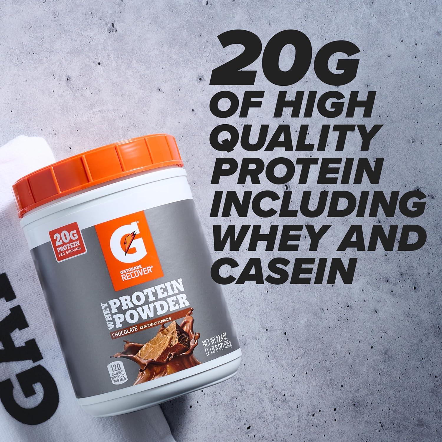 imageGatorade Whey Protein Powder Chocolate 224 Ounce 20 servings per canister 20 grams of protein per servingChocolate