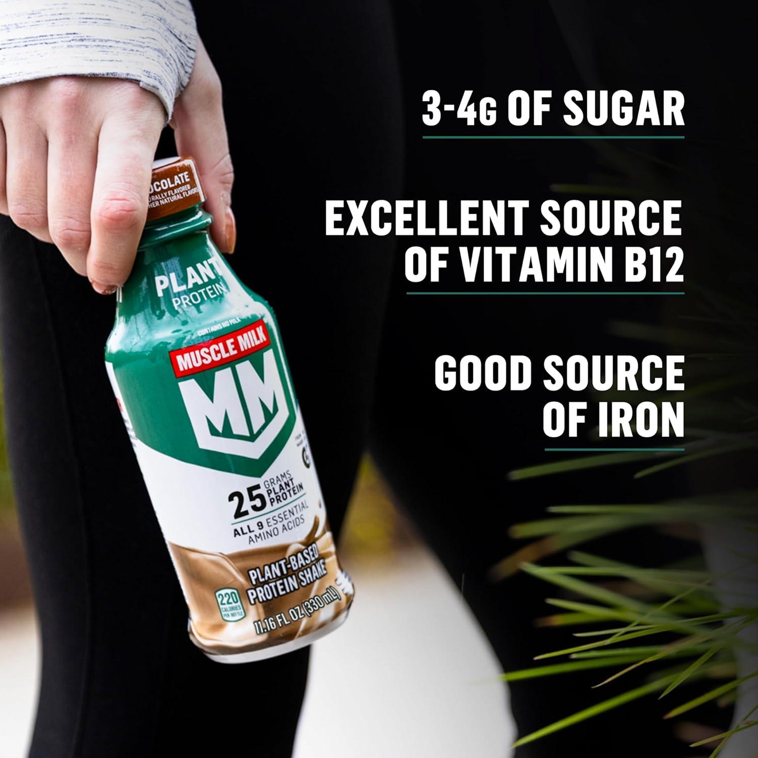 imageMuscle Milk Plant Based Protein Shake Chocolate 1116 Fl Oz Pack of 12Chocolate