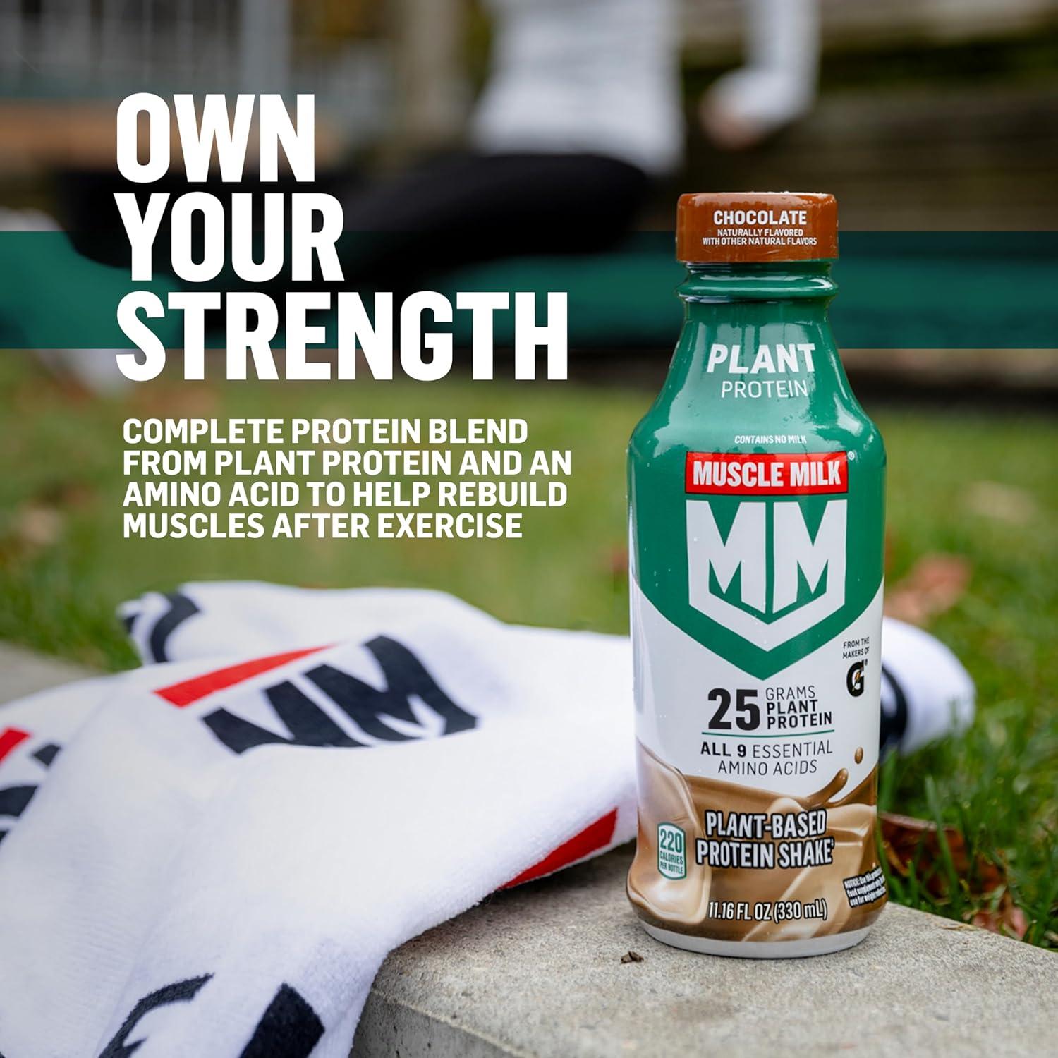 imageMuscle Milk Plant Based Protein Shake Chocolate 1116 Fl Oz Pack of 12Vanilla Caramel