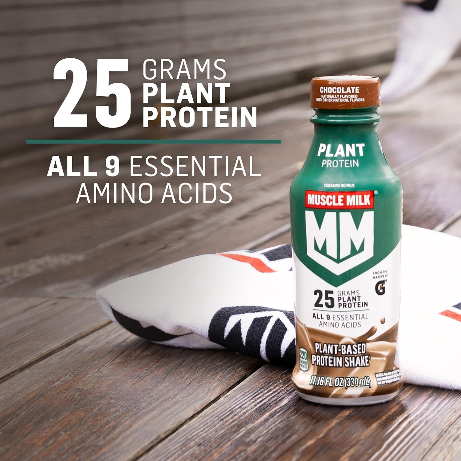 imageMuscle Milk Plant Based Protein Shake Chocolate 1116 Fl Oz Pack of 12Vanilla Caramel