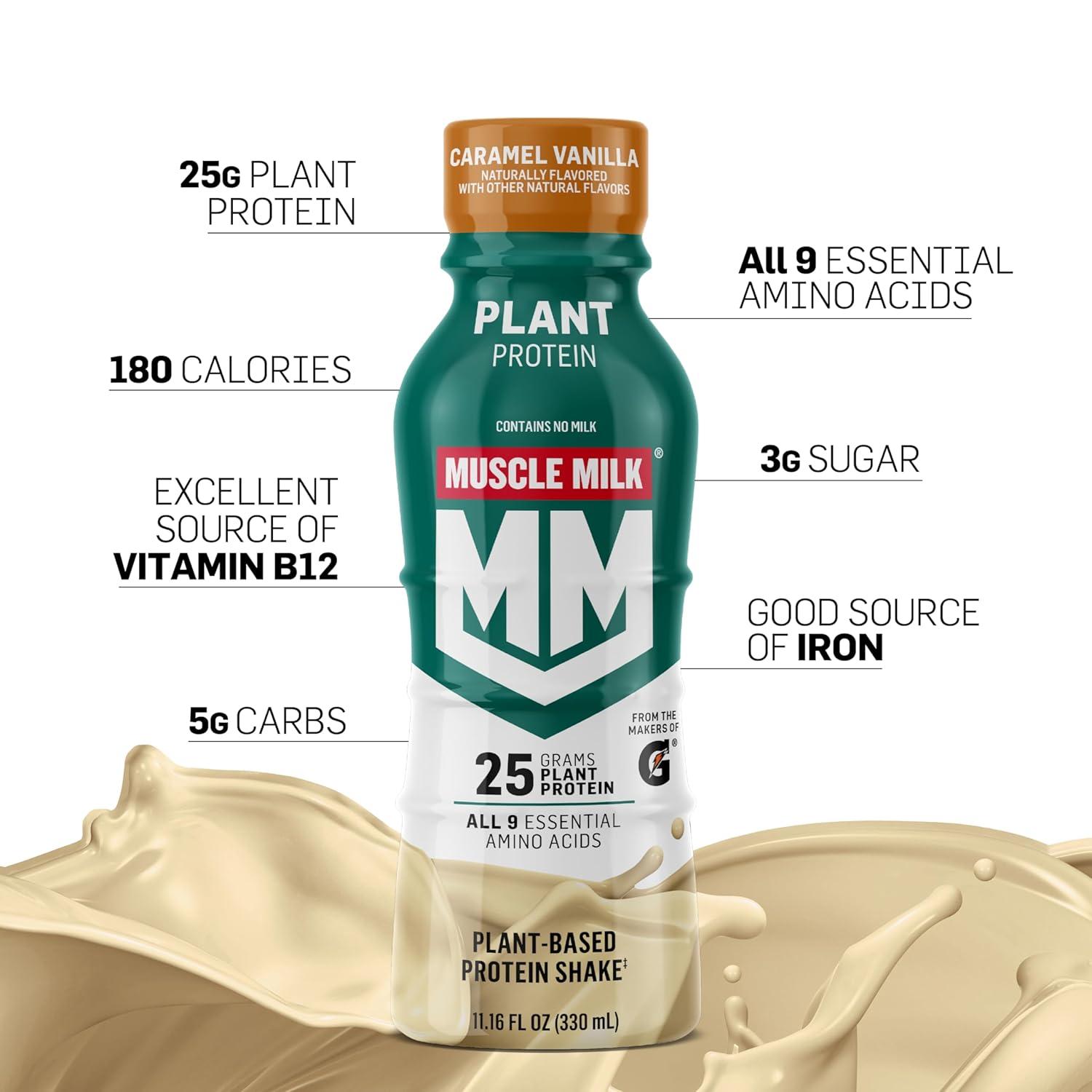imageMuscle Milk Plant Based Protein Shake Chocolate 1116 Fl Oz Pack of 12Vanilla Caramel
