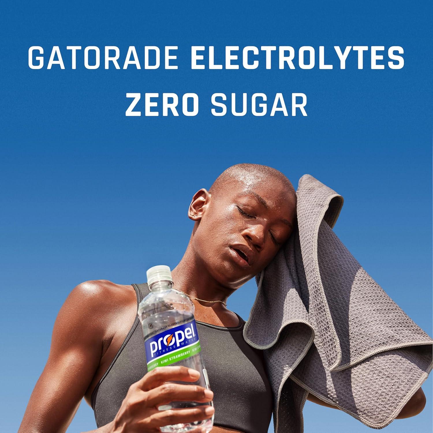 imagePropel Electrolyte Enhanced Water Sports Drink Strawberry Lemonade Flavored Water Zero Calorie ampamp Zero Sugar Hydration with Electrolytes and Vitamins C ampamp E 169 fl oz Water Bottles 12 PackGrape Berry Kiwi Strawberry