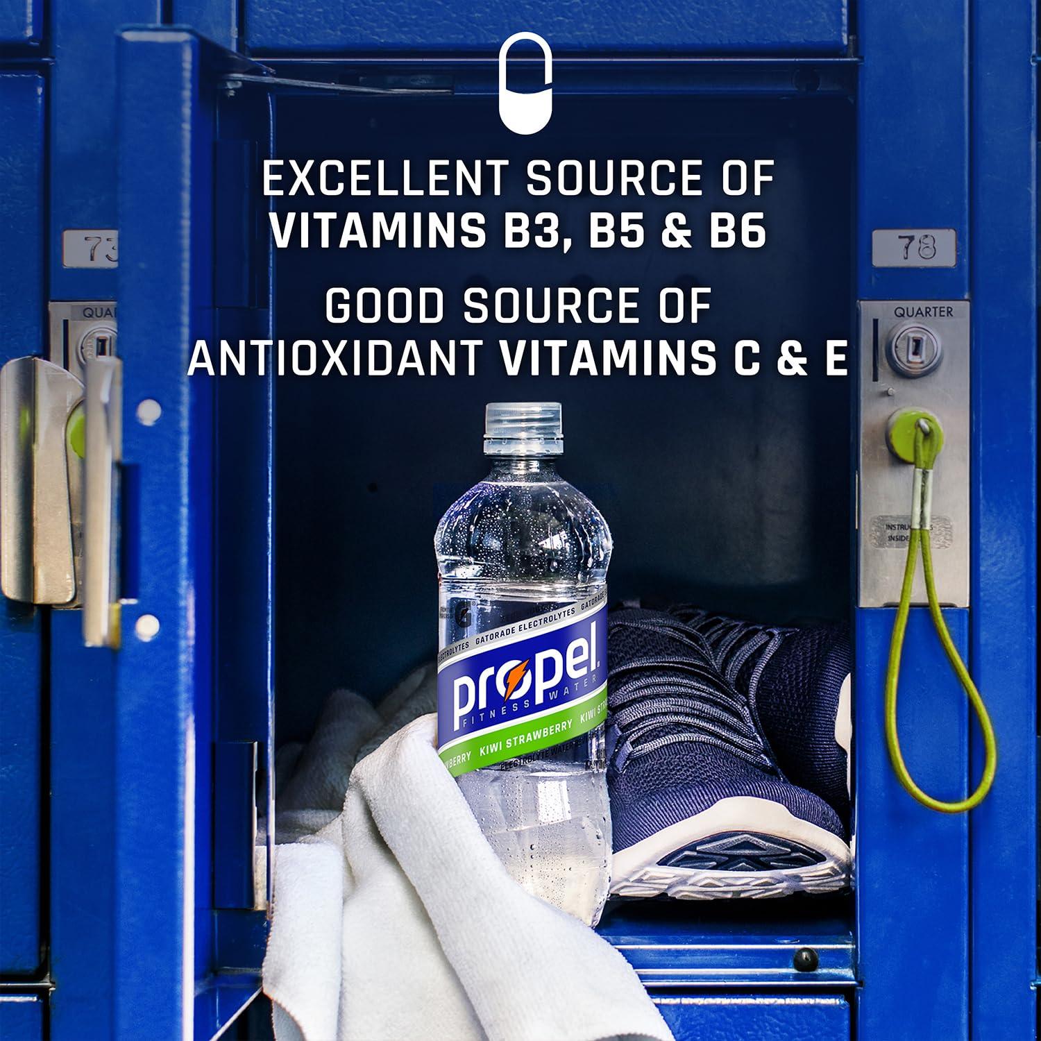 imagePropel Electrolyte Enhanced Water Sports Drink Strawberry Lemonade Flavored Water Zero Calorie ampamp Zero Sugar Hydration with Electrolytes and Vitamins C ampamp E 169 fl oz Water Bottles 12 PackGrape Berry Kiwi Strawberry