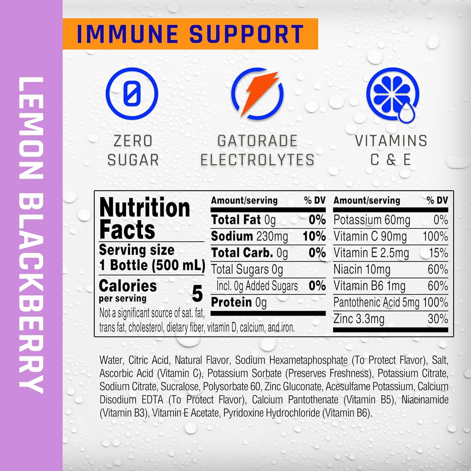 imagePropel Immune Support Electrolyte Enhanced Water Sports Drink Orange Raspberry Flavored Water 100 DV Vitamin C Zinc Zero Calorie ampamp Zero Sugar Hydration with Electrolytes and Vitamins 169 fl oz Water Bottles 12 PackLemon Blackberry