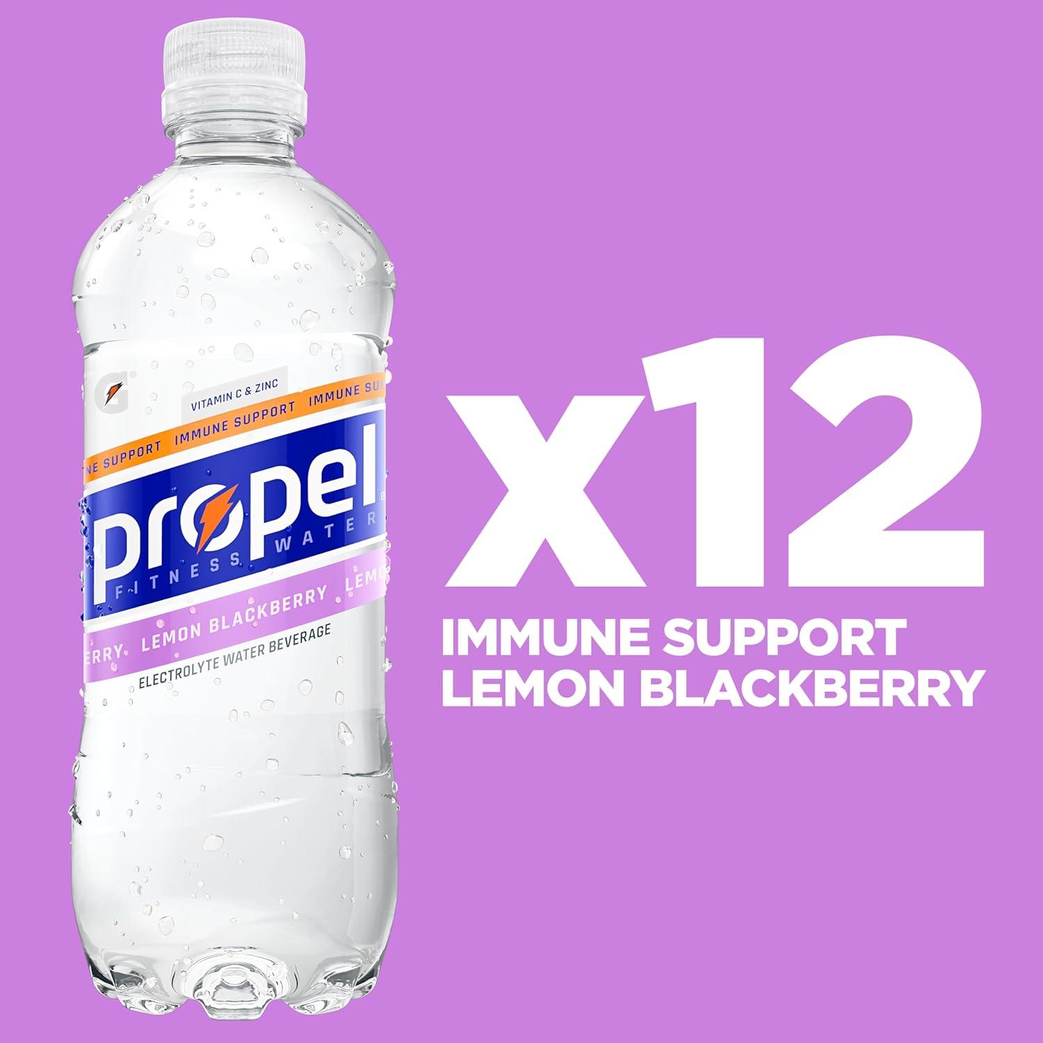 imagePropel Immune Support Electrolyte Enhanced Water Sports Drink Orange Raspberry Flavored Water 100 DV Vitamin C Zinc Zero Calorie ampamp Zero Sugar Hydration with Electrolytes and Vitamins 169 fl oz Water Bottles 12 PackLemon Blackberry