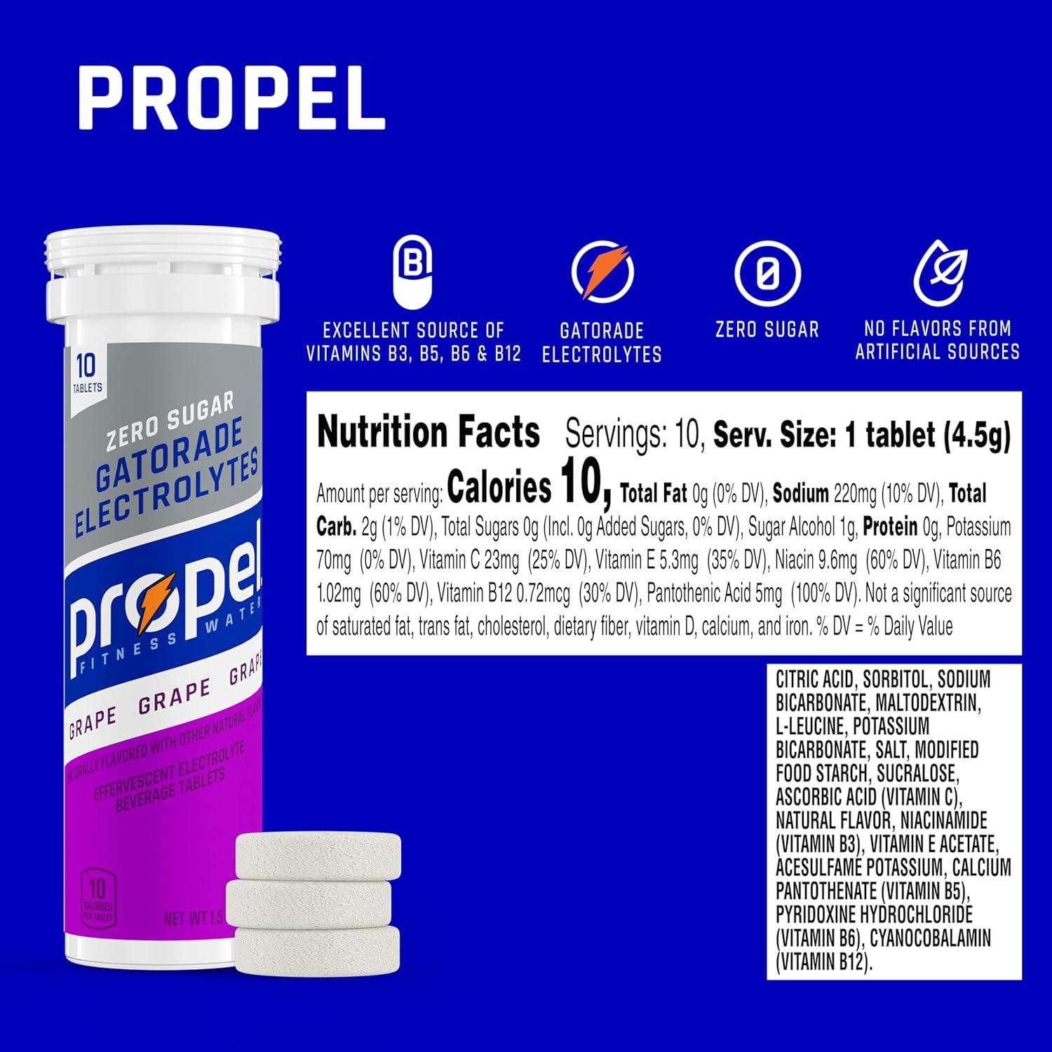 imagePropel Tablets 4 Flavor Variety Pack Makes 169oz Fl Oz 40 countGrape