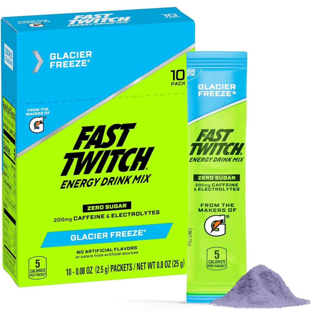 imageFast Twitch Energy Drink Mix from Gatorade Powder Sticks Strawberry Watermelon 008oz Packets 10 Pack Zero Sugar Electrolytes CaffeineGlacier Freeze