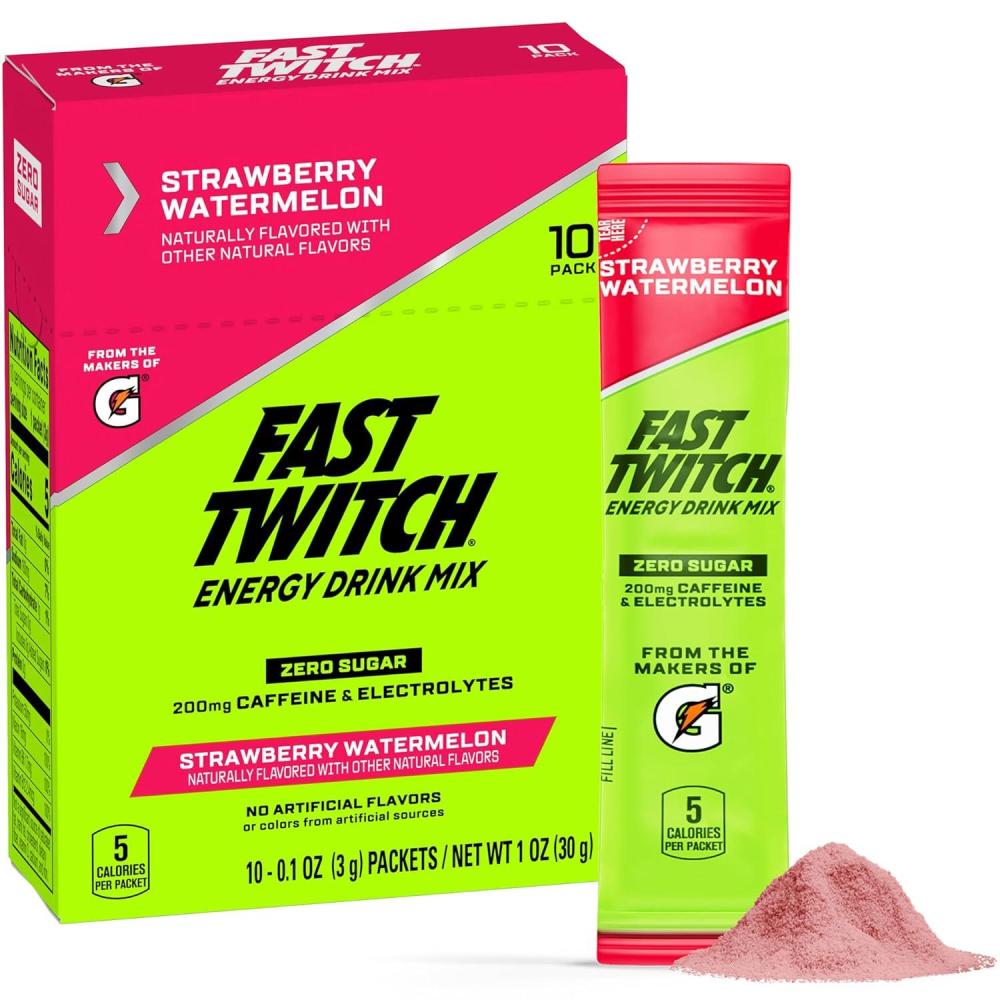 imageFast Twitch Energy Drink Mix from Gatorade Powder Sticks Strawberry Watermelon 008oz Packets 10 Pack Zero Sugar Electrolytes CaffeineStrawberry Watermelon