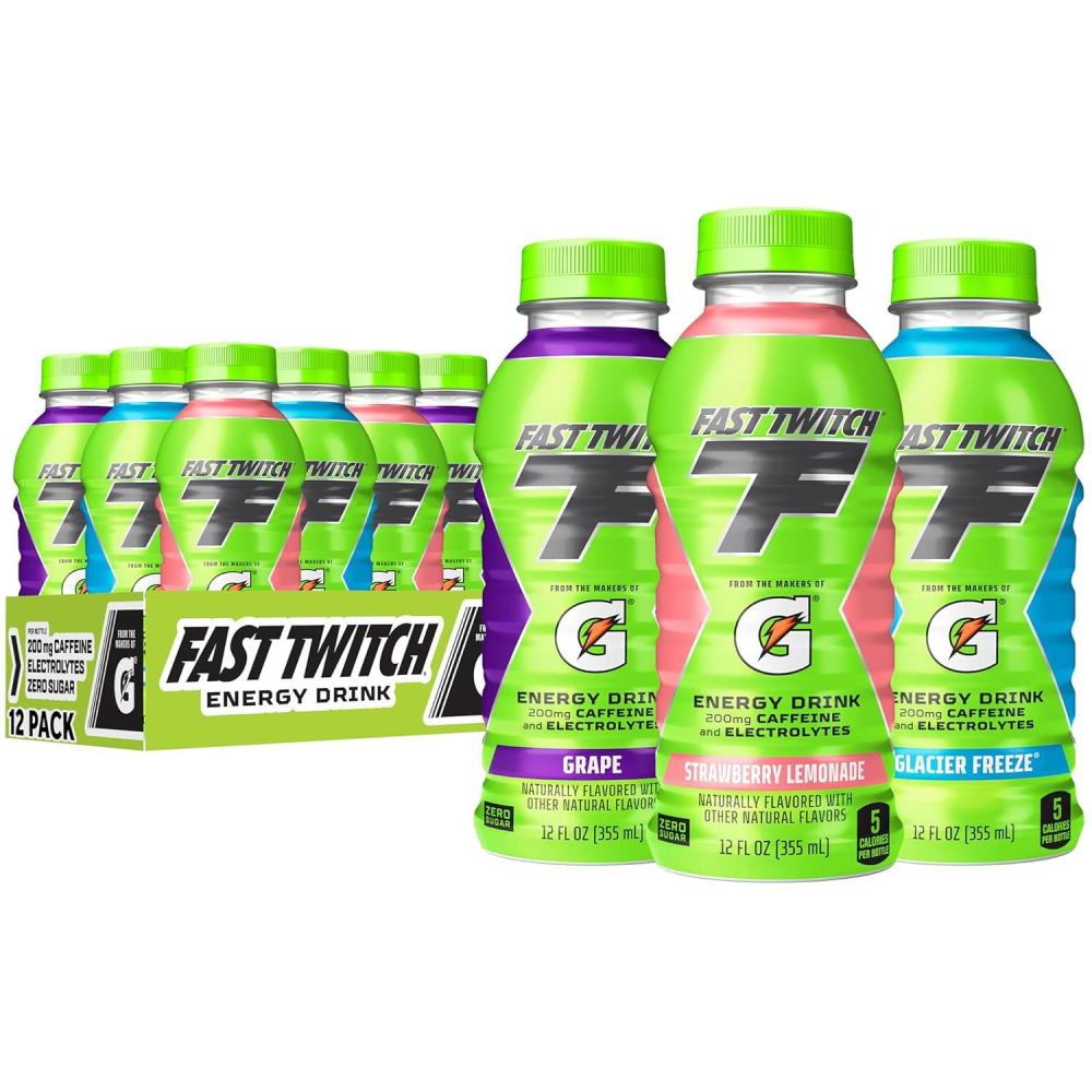 imageFast Twitch Energy Drink from the Makers of Gatorade Glacier Freeze Strawberry Lemonade Grape Variety Pack 12 Fl Oz Pack of 12