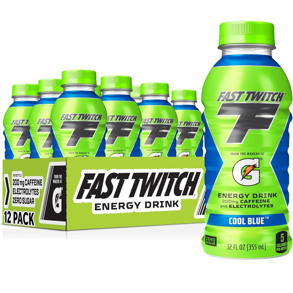 imageFast Twitch Energy drink from Gatorade Cool Blue 12oz Bottles 12 Pack 200mg Caffeine Zero Sugar ElectrolytesCool Blue