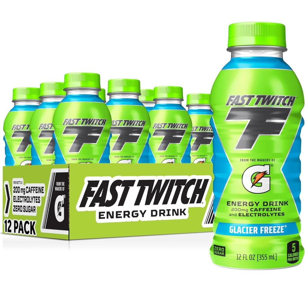 imageFast Twitch Energy drink from Gatorade Cool Blue 12oz Bottles 12 Pack 200mg Caffeine Zero Sugar ElectrolytesGlacier Freeze